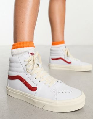 Vans SK8-Hi trainers in white with vintage red pop - ASOS Price Checker