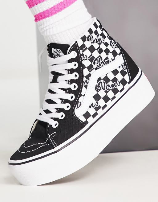 Vans SK8 Hi Baskets montantes fusel es semelle compens e et motif damier Noir et blanc