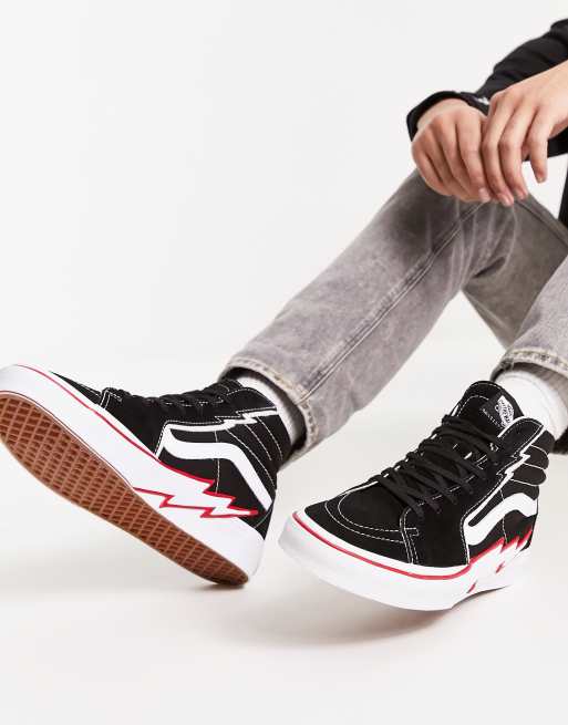 Vans high tops store red and black