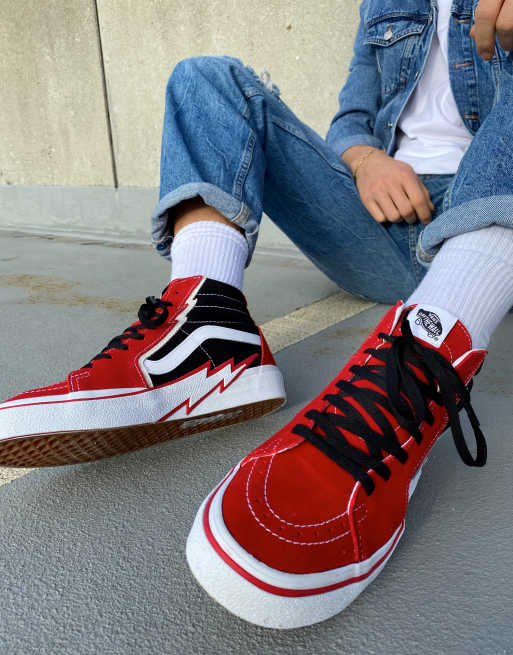 Red vans high tops outfit sale