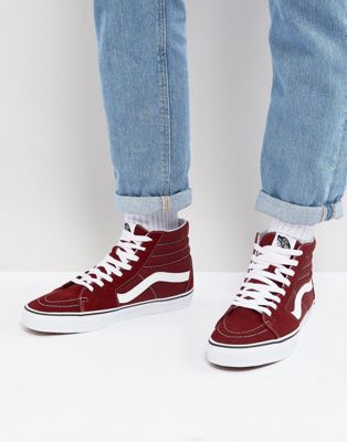 vans sk8-hi grey and red canvas skate shoes