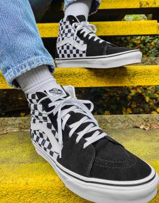 high top white checkered vans