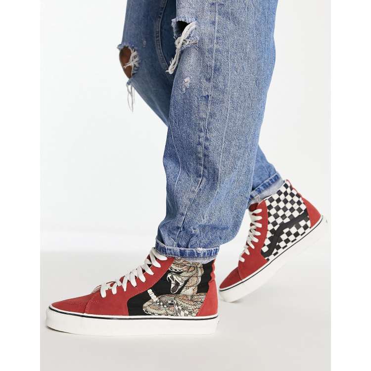 Red sk8 hi vans hot sale outfit