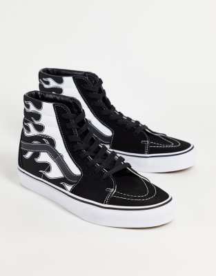 black high top vans with flames