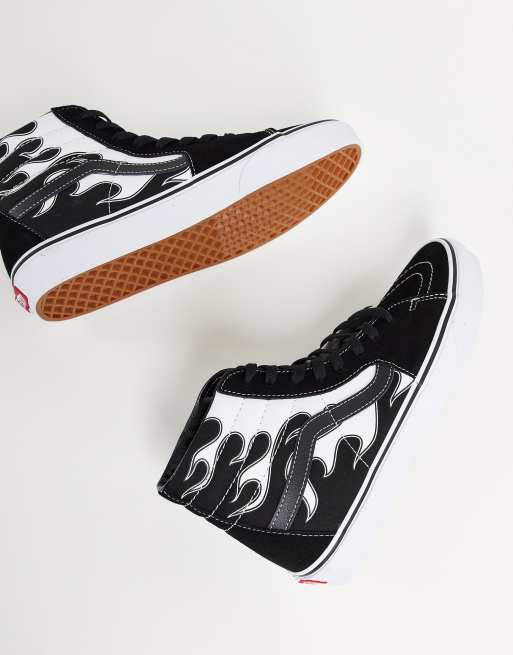 Black high top vans hotsell with flames