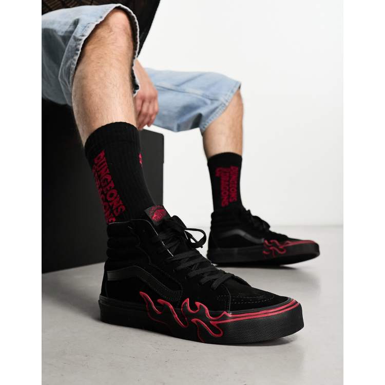 Vans Sk8 Hi Flame sneakers in black with red flame ASOS