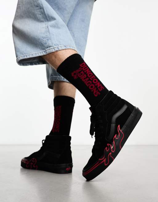 Black and shop red flame vans