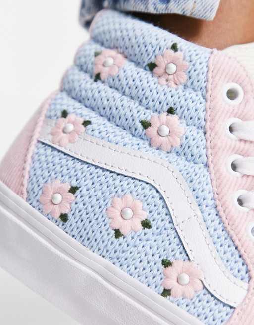 Blue vans outlet with white flowers