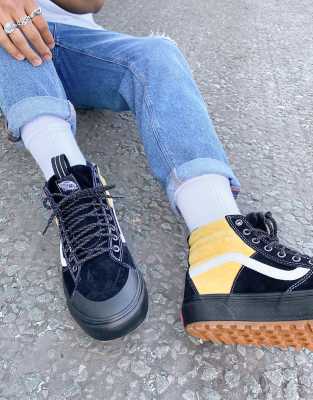 black and yellow high top vans