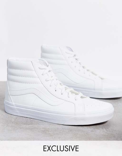 Vans SK8 Hi Reissue trainer in white faux leather Exclusive at ASOS