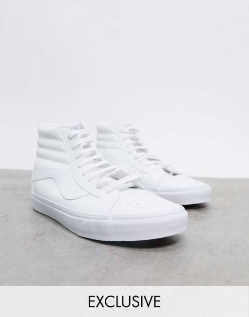 Vans SK8 Hi Reissue trainer in white faux leather Exclusive at ASOS