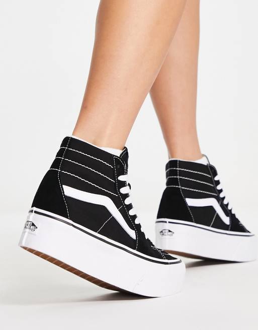 Vans SK8 Hi Sneakers affusolate nere e bianche con suola rialzata