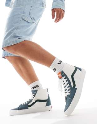 Vans - SK8-Hi - Sneakers alte in tela stile college con dettagli in camoscio verde 