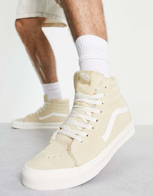 Vans Sk8 Hi Mens Sz 8.5 Casual Skate Shoe Beige Tan Athletic Trainer Sneaker