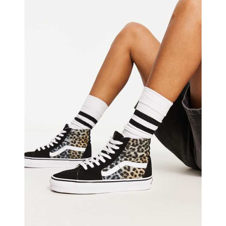 Womens black vans store with leopard print