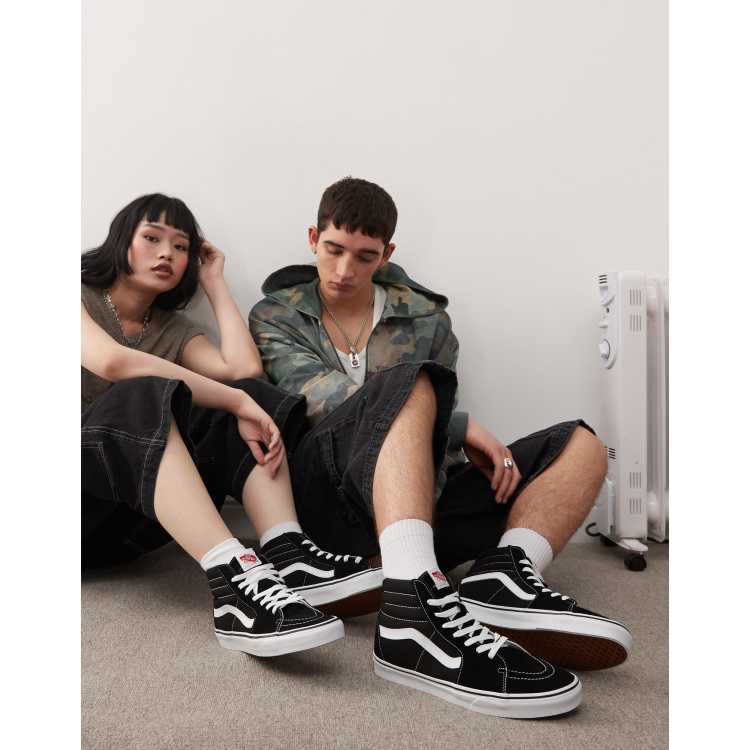 Vans all black hot sale high tops womens