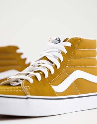 golden brown high top vans