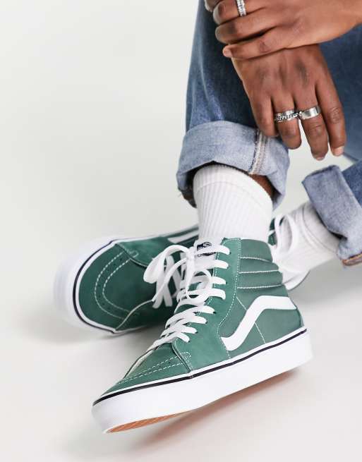 Green and white shop high top vans