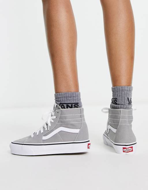 Gray and white high top clearance vans