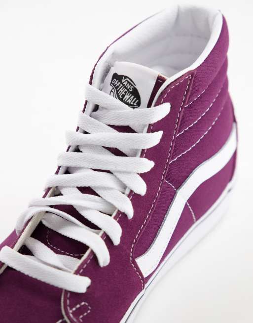 purple and white high top vans