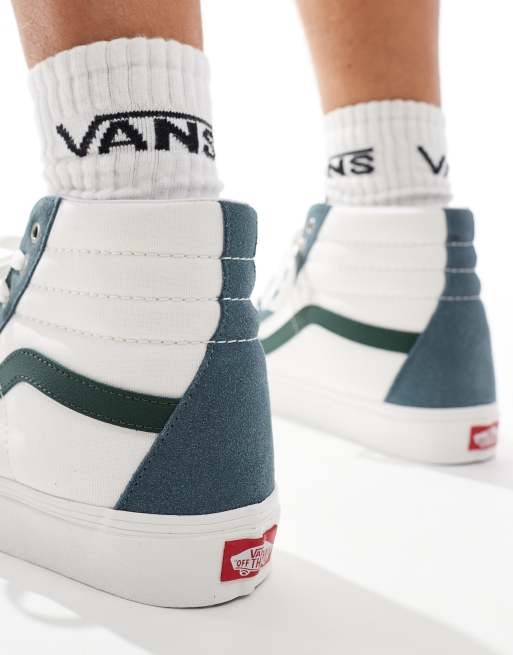 Vans Sk8-Hi sneakers in varsity canvas with green suede , 4 of 5