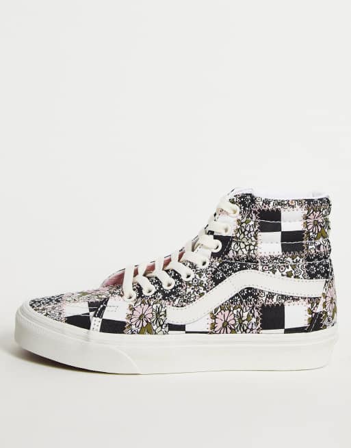 Vans - Sk8-Hi - Sneakers met bloemenpatchwork in zwart/wit