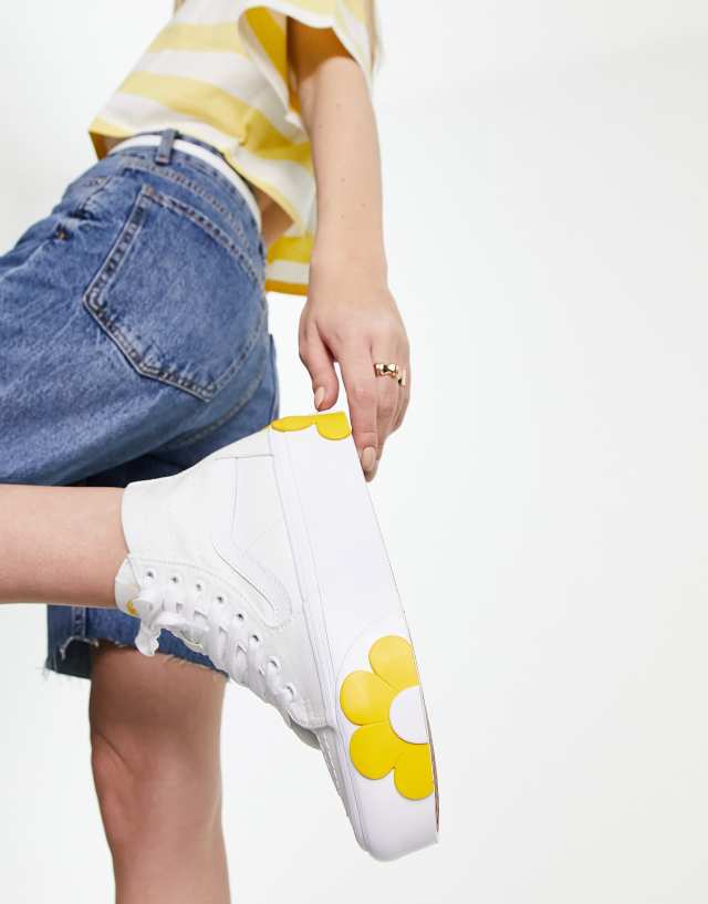 Vans SK8-Hi Stackform sneakers in white with yellow oversized flowers