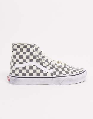 black and white high top checkered vans