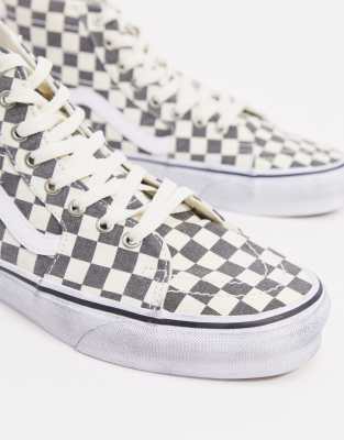 black and grey checkered vans high top