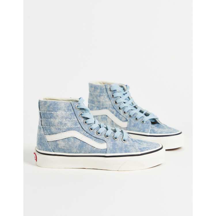 Vans Sk8-Hi Tapered Denim Embroidery Navy Blue & White Skate Shoes