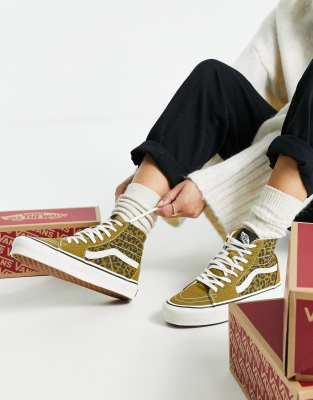 Vans SK8-Hi tapered leopard print trainers in green