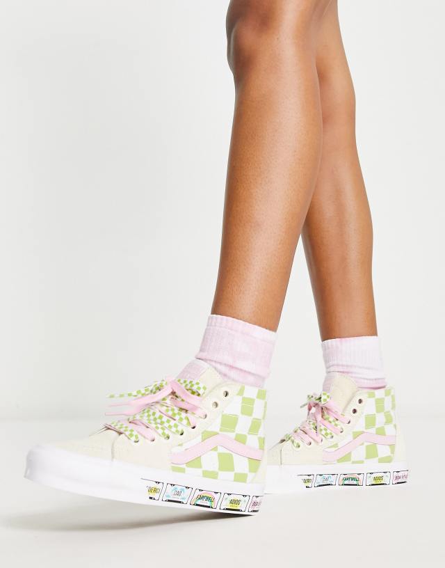 Vans SK8-Hi tapered sneakers in green and pink