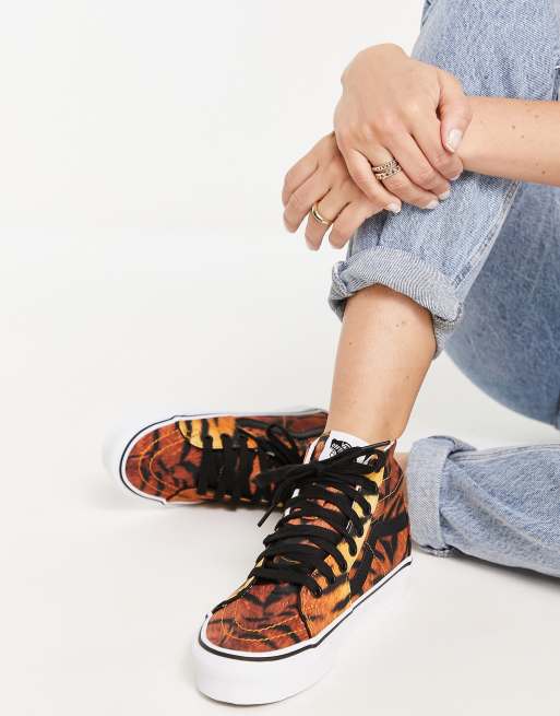 Tiger check outlet vans sk8 hi