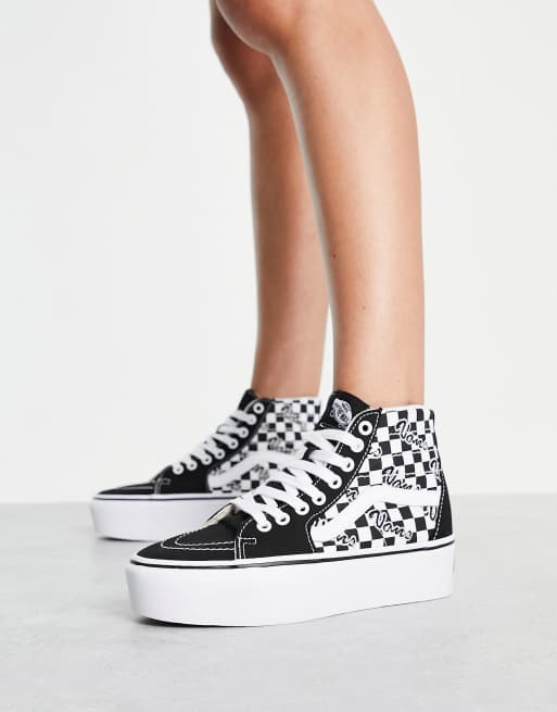 Vans SK8 Hi tapered Stackform checkerboard trainers in black and