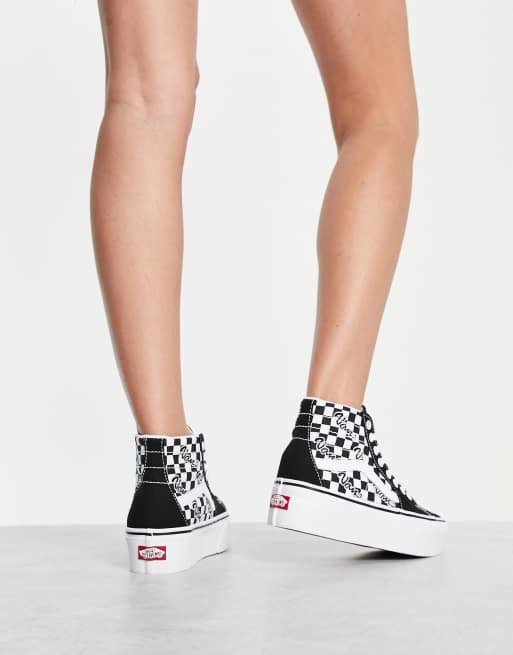 Vans sk8 hi checkerboard on cheap feet