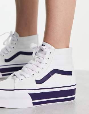 Vans Sk8 hi tapered stackform sneakers in white with navy stripes