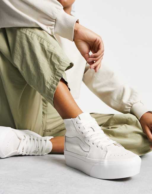 Vans white best sale leather sk8 hi