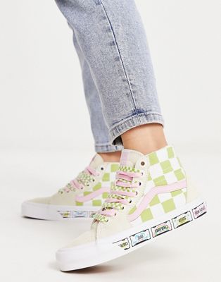 Vans SK8-Hi tapered trainers in green and pink