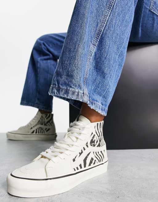 Vans SK8-Hi tapered zebra print trainers in white and black | ASOS