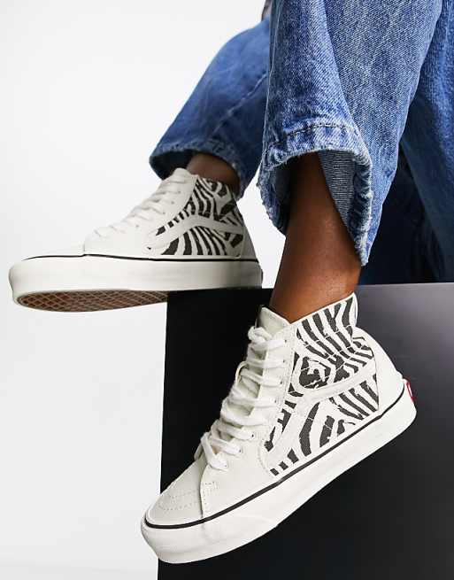 Vans SK8-Hi tapered zebra print trainers in white and black Vans SK8-Hi tapered zebra print trainers in white and black