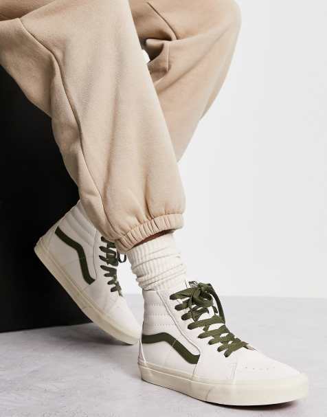 Vans SK8-Hi trainers in marshmallow with dark green stripe