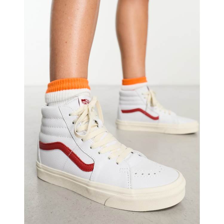 Red and white high top vans shop