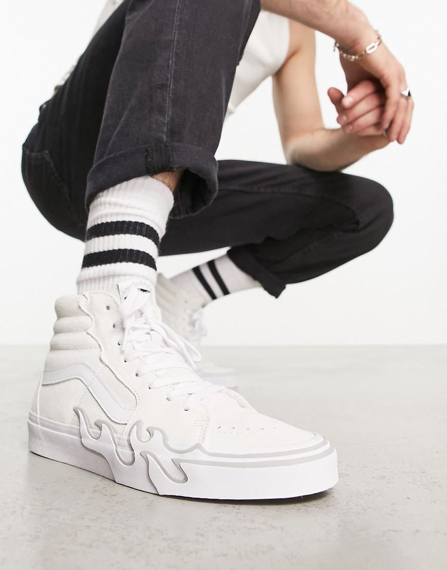 Vans SK8-Hi trainers with flame print in white-Black