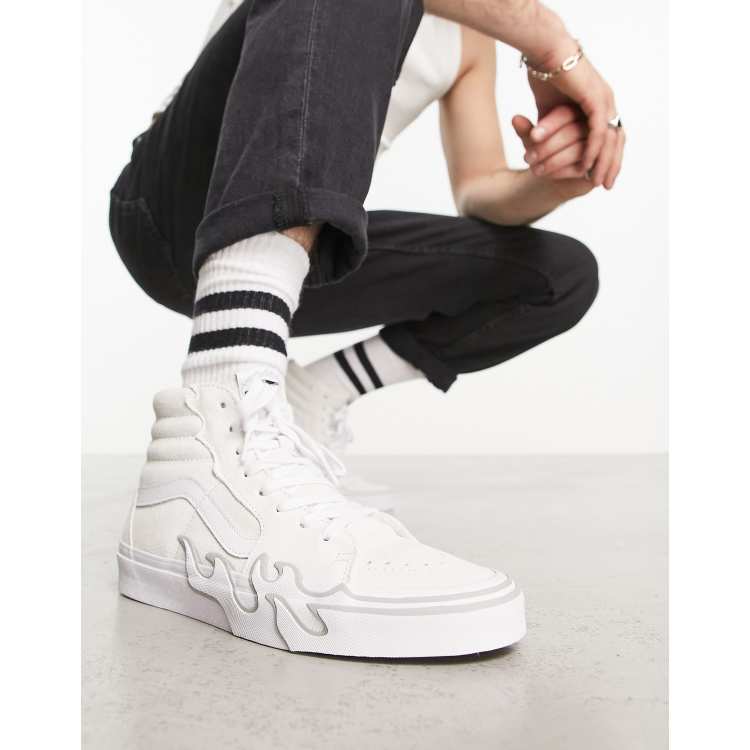 Vans SK8 Hi trainers with flame print in white ASOS