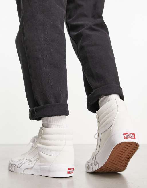 Vans sk8 hi white on sale flame