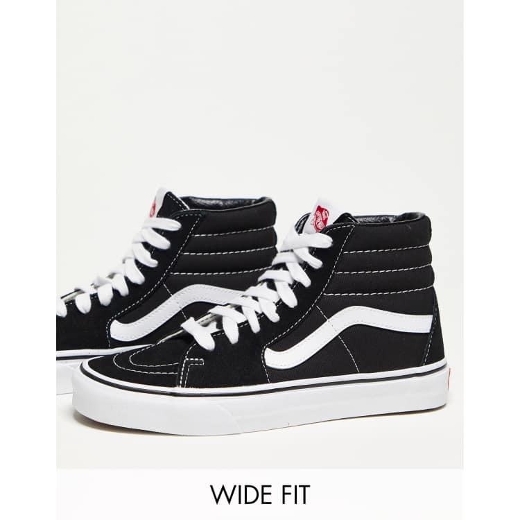 Vans SK8 Hi wide fit sneakers in black and white