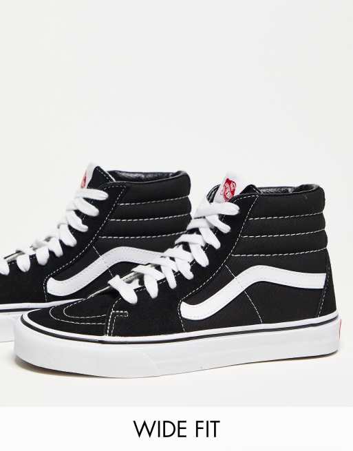 Vans SK8 Hi wide fit sneakers in black and white