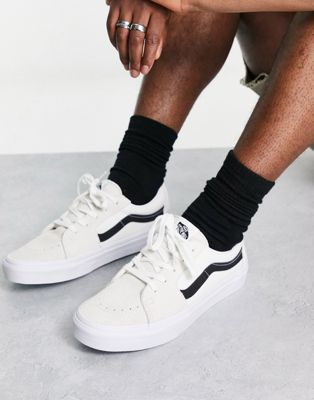 Vans SK8-Low trainers in white with black side stripe  - ASOS Price Checker