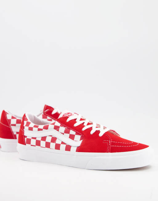 Low red store checkerboard vans