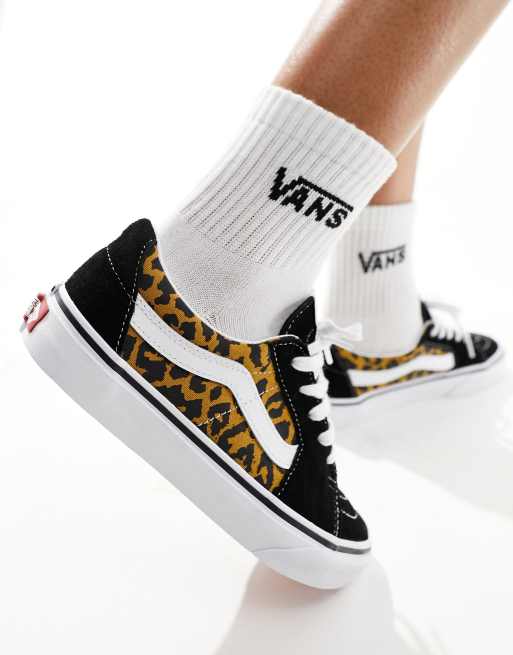 Black vans with leopard print stripe hotsell